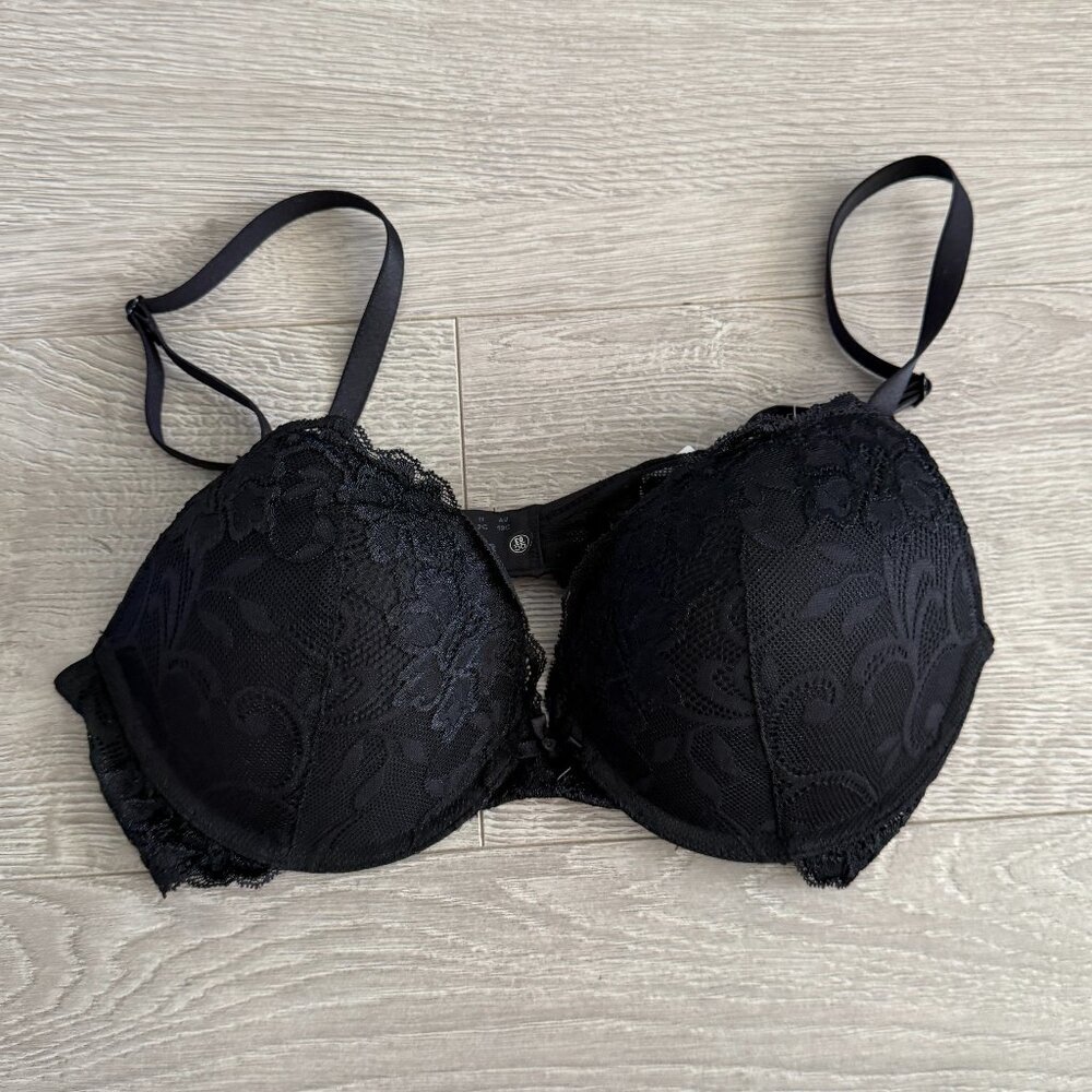 Deyllo Black Lace Underwire Bra 34C Floral Lace Adjustable Straps NWT